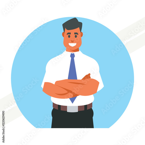 A businessman with crossed arms representing confidence and assertiveness