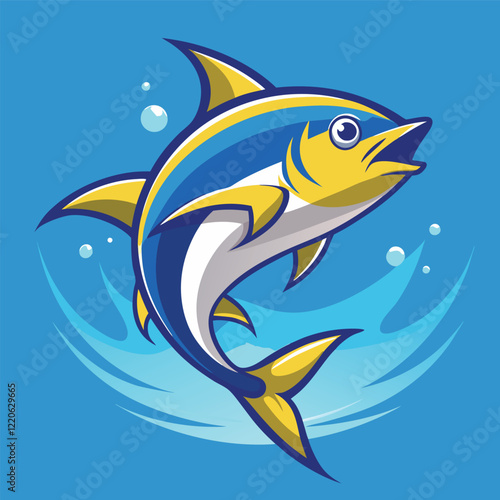 Cartoon Tuna Fish Jumping Out of Water, tuna fish in the sea,  tuna fish in the water