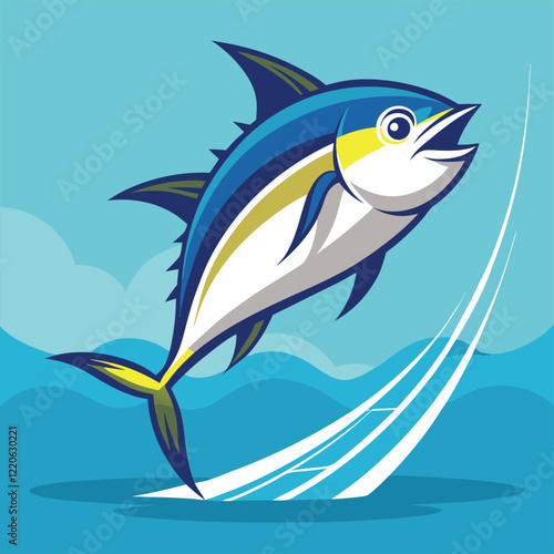 Cartoon Tuna Fish Jumping Out of Water, tuna fish in the sea,  tuna fish in the water