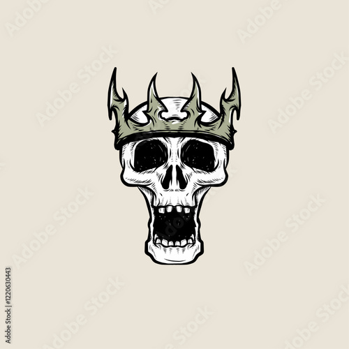 skull wearing a sharp crown, Detailed vector illustration, combining gothic and horror themes. Perfect for streetwear designs, poster, t-shirts, or dark themed merchandise apparel