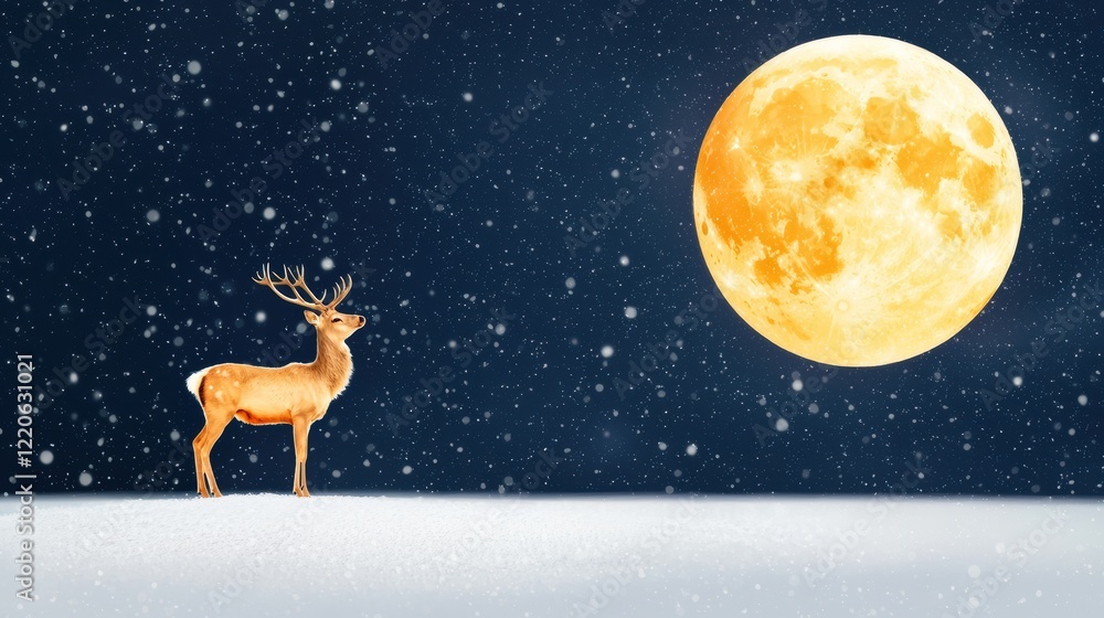 Majestic deer in snowy landscape winter night nature scene Majestic deer in snowy landscape winter night nature scene