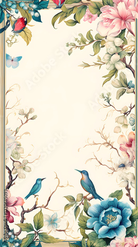 Digital vintage watercolor chinoiserie pattern abstract graphic poster background