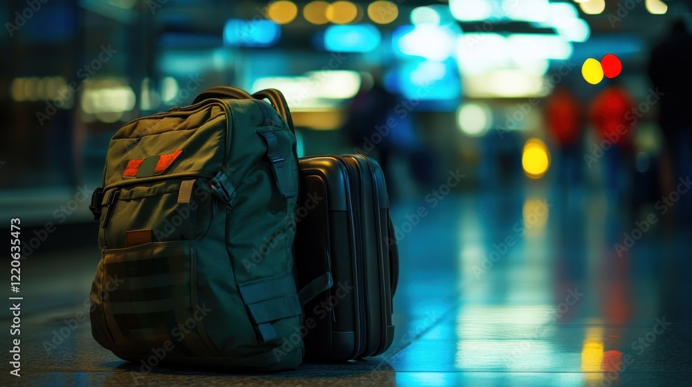 Obraz premium Luggage at Airport Terminal with Blurry Background