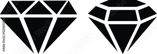 Diamond gemstone icon set.gemstone, jewelry, crystal with sparkle. Vector illustration.Abstract black diamond collection icon. Gemstone icon in linear minimal style.precious premium crystal icon.