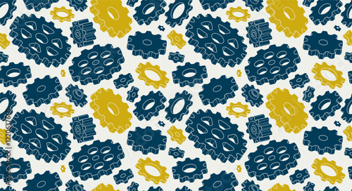 Gears seamless background, vector cogs and cogwheels mechanical repeat wallpaper, repair and maintenance theme tiling pattern, elements easy to use separately.