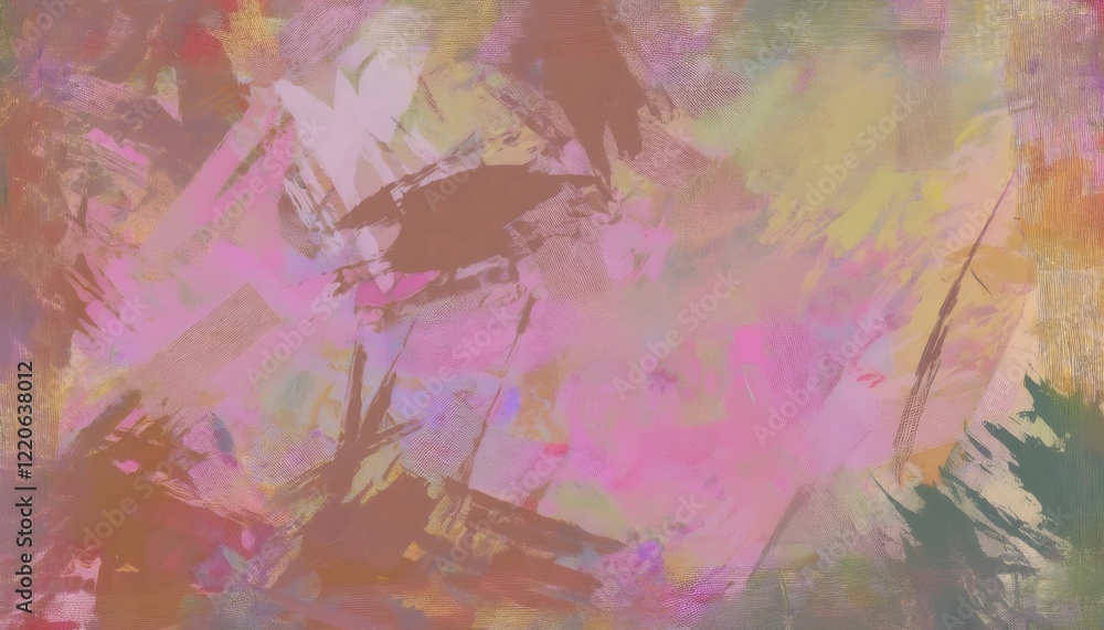 Fototapeta premium Abstract background with colorful brushstrokes and texture, blending pink, brown and other hues in a dynamic composition