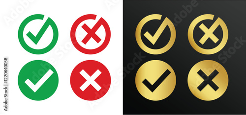 check icon set mark button correct right wrong or yes or no checkmark red green cross and gold coloreps 10