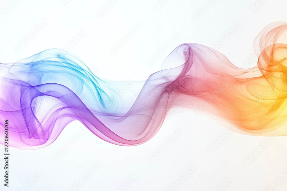 Abstract colorful smoke wave, flowing vibrant hues on white background. Abstract colorful smoke wave, flowing vibrant hues on white background.