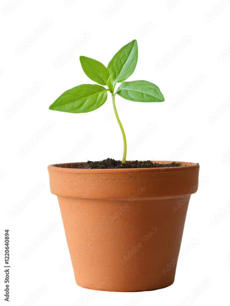 Isolated Small Green Plant Sprout in Terracotta Pot Isolated Small Green Plant Sprout in Terracotta Pot
