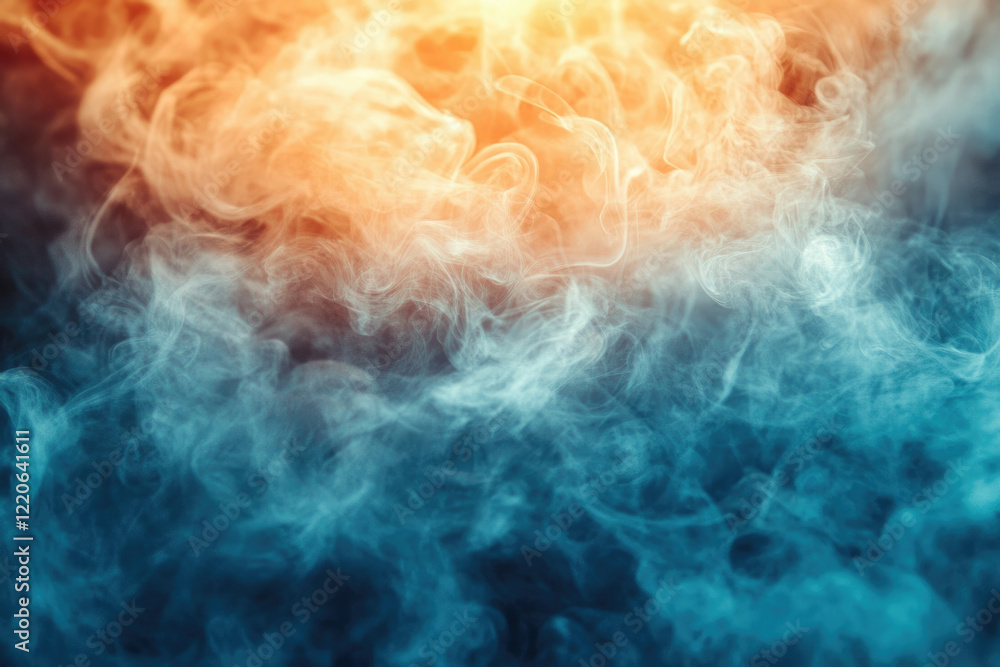 Abstract image of swirling blue and orange smoke, creating a hazy, atmospheric effect.