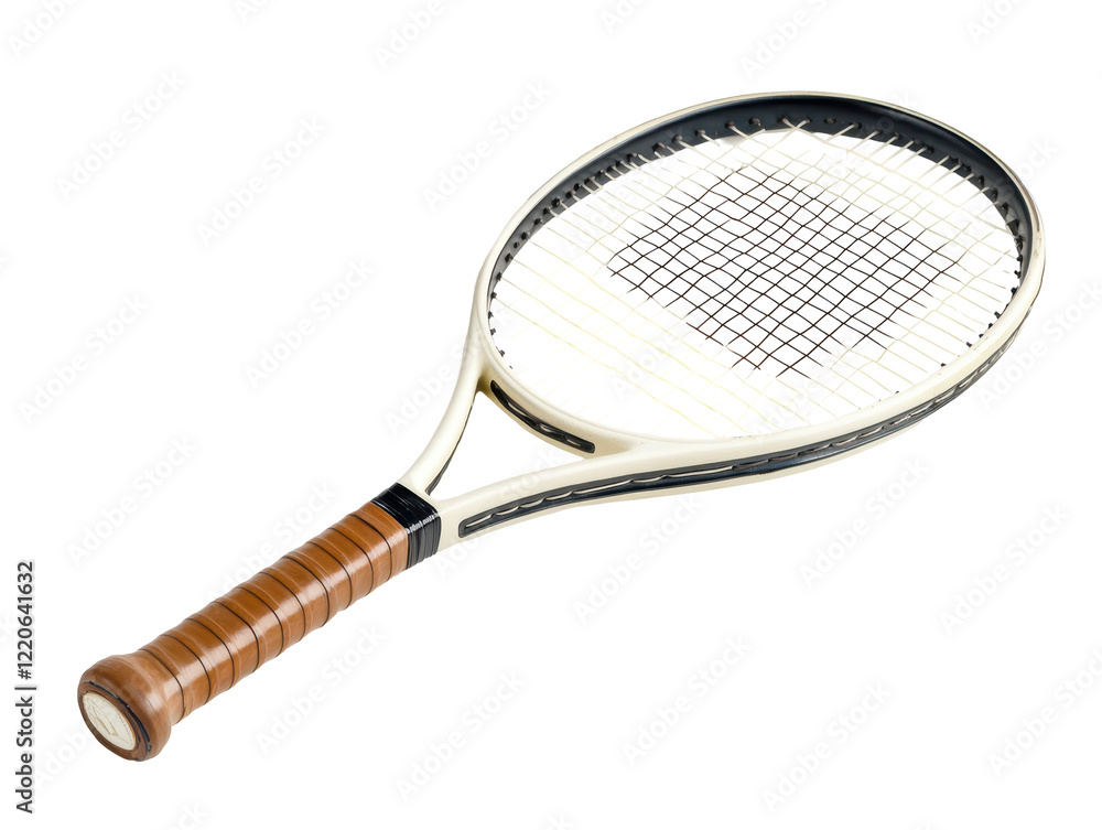 Isolated White Tennis Racket with Leather Grip Isolated White Tennis Racket with Leather Grip