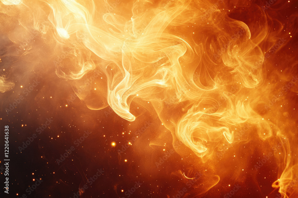 Obraz premium Abstract fiery swirls and glowing embers in a dark cosmic backdrop.