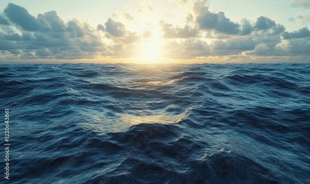 Beautiful Blue Ocean Waves Under Majestic Cloudy Sky at Sunrise, Tranquil Seascape with Vibrant Colors and Serene Atmosphere, Ideal for Nature and Travel Themes, Romantic Ocean View at Dawn Beautiful Blue Ocean Waves Under Majestic Cloudy Sky at Sunrise, Tranquil Seascape with Vibrant Colors and Serene Atmosphere, Ideal for Nature and Travel Themes, Romantic Ocean View at Dawn