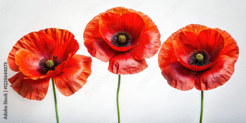 Obraz premium Vibrant red poppy banners on white, perfect for spring & summer. High-resolution floral designs, botanical photography.