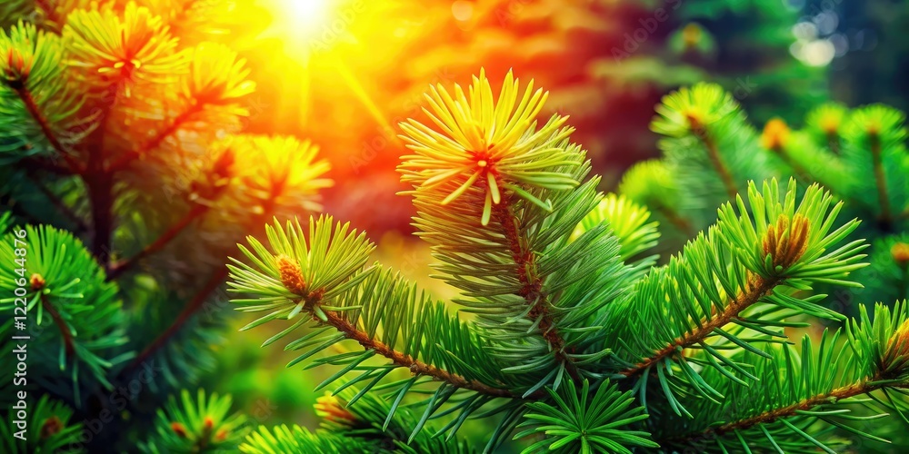 Winter's embrace: a Siberian pine's fluffy orange branches, nestled in the forest, rule of thirds composition. Winter's embrace: a Siberian pine's fluffy orange branches, nestled in the forest, rule of thirds composition.