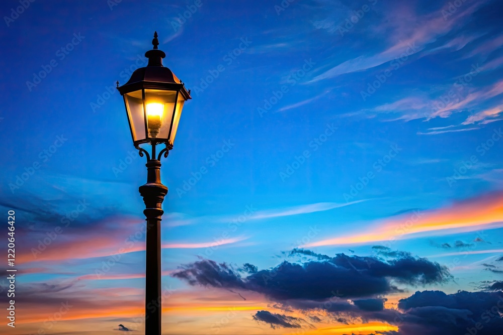 A city's silhouette, bathed in the soft glow of a street lamp against a twilight sky. A city's silhouette, bathed in the soft glow of a street lamp against a twilight sky.