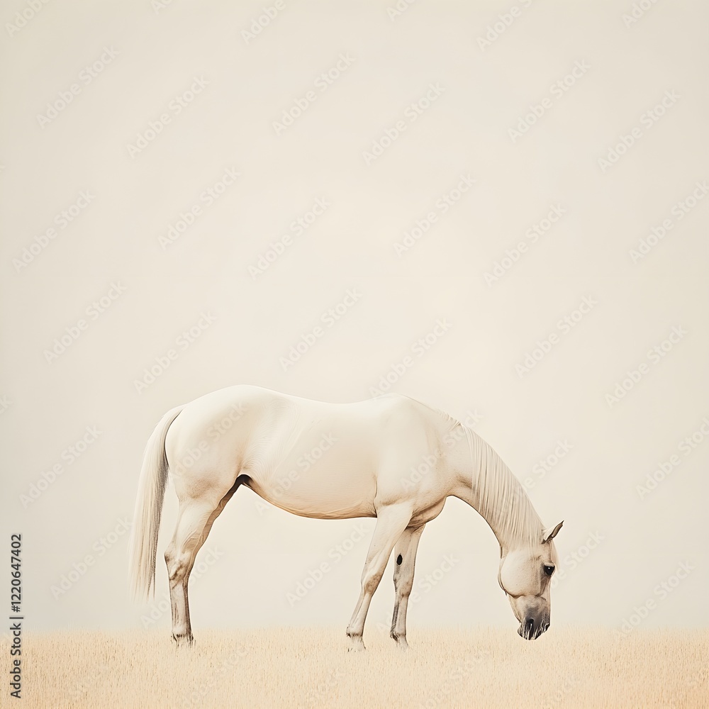 Obraz premium Serene Akhal Teke Horse Grazing in a Tranquil Natural Setting