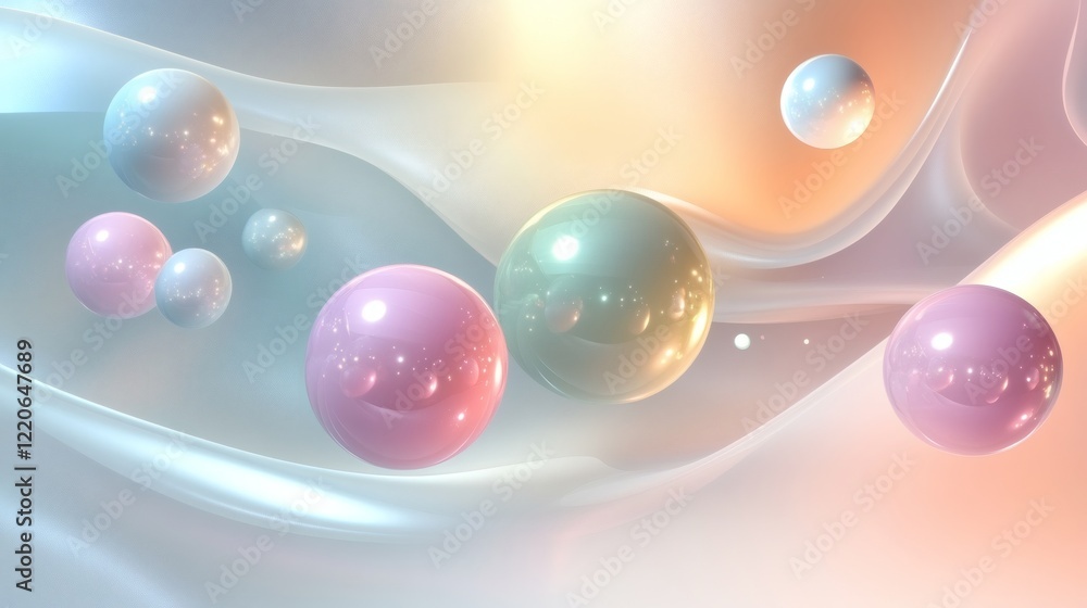 Pastel Pearl Spheres Floating on a Soft, Wavy Background Pastel Pearl Spheres Floating on a Soft, Wavy Background