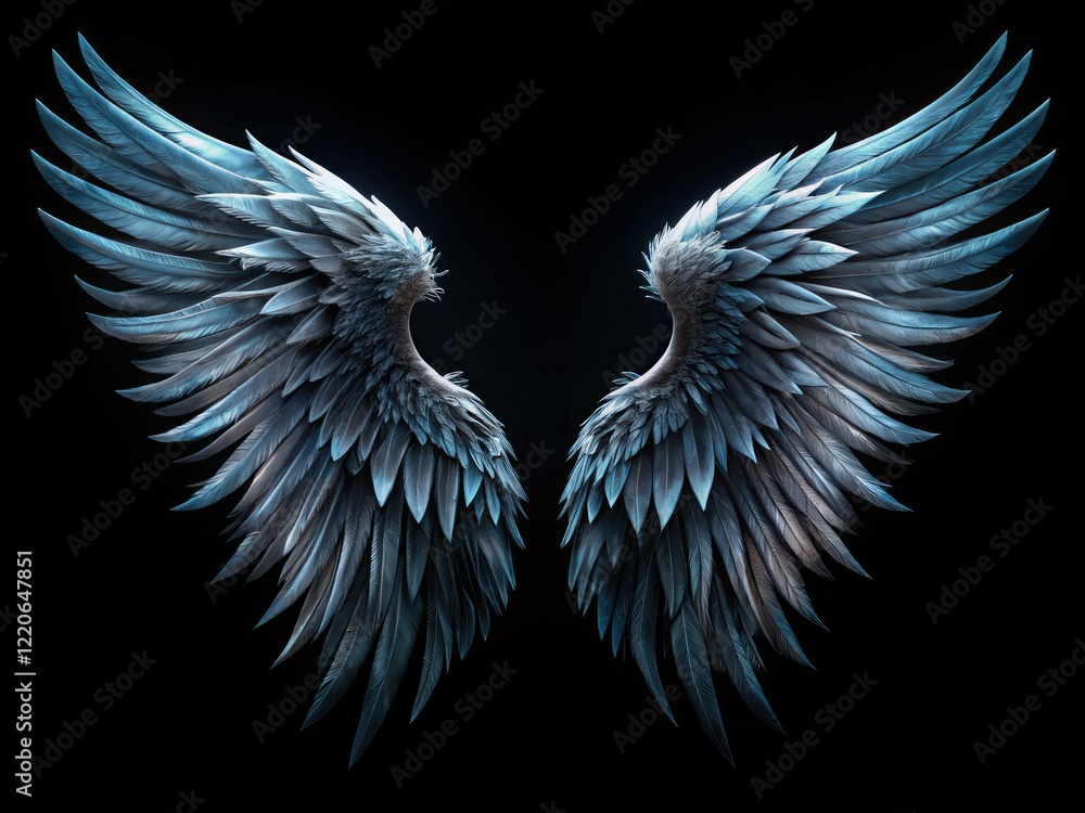 Obraz premium AI-generated image: isolated, dark angel wings; gothic, black, fantasy; low light photography.
