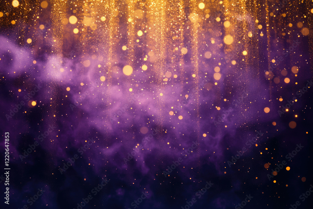 Purple and gold glitter bokeh background, magical, dreamy, festive, elegant. Purple and gold glitter bokeh background, magical, dreamy, festive, elegant.