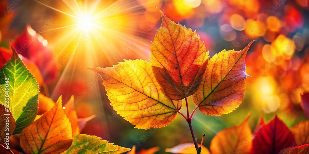 Fototapeta premium Colorful Translucent Autumn Leaves with Bokeh Background - Stock Photo