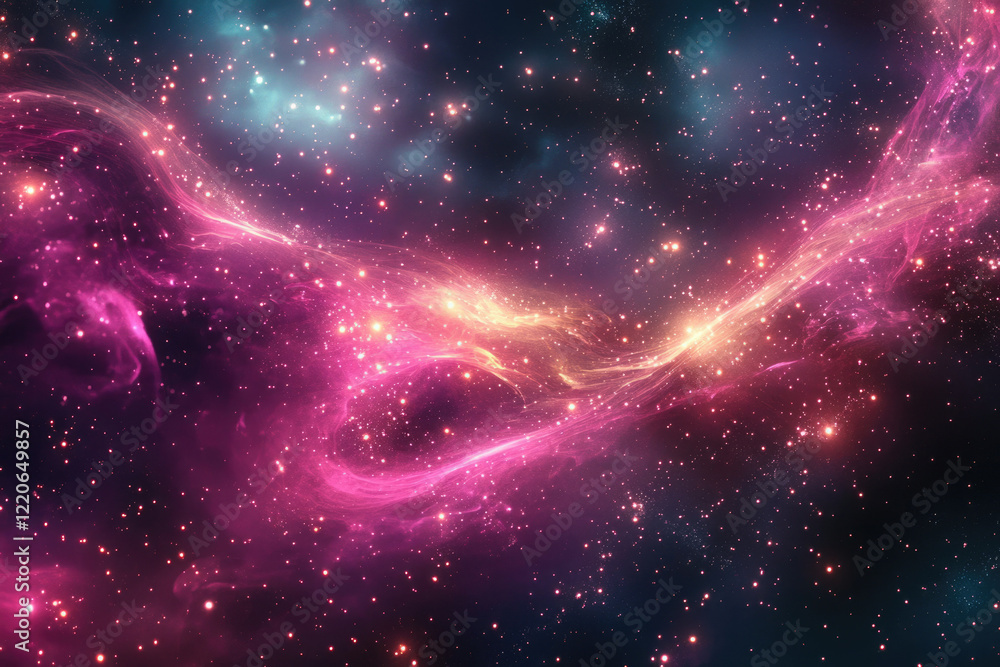 Fototapeta premium A vibrant nebula swirls across a dark cosmos, punctuated by countless stars, creating a breathtaking celestial spectacle.