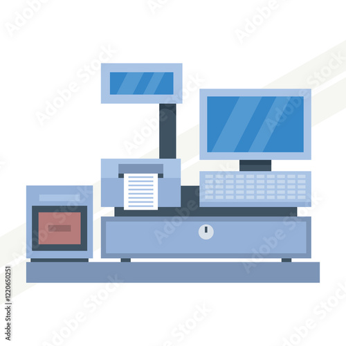 An illustration of a cash machine representing banking and financial transactions