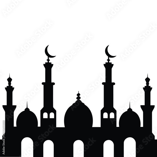 Silhouette Mosque flat Vector illustration isolated on white background. Islamic mosque buildings in silhouette for background design, Banner design, and Ramadhan background.