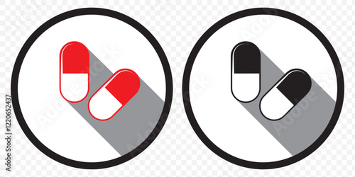 Set of Capsule glyph Pill icons. Medical capsule pictogram isolated on transparent background, soft gel capsule icons in flat styles. Medicament and pharmaceutical symbols. medical designs elements.