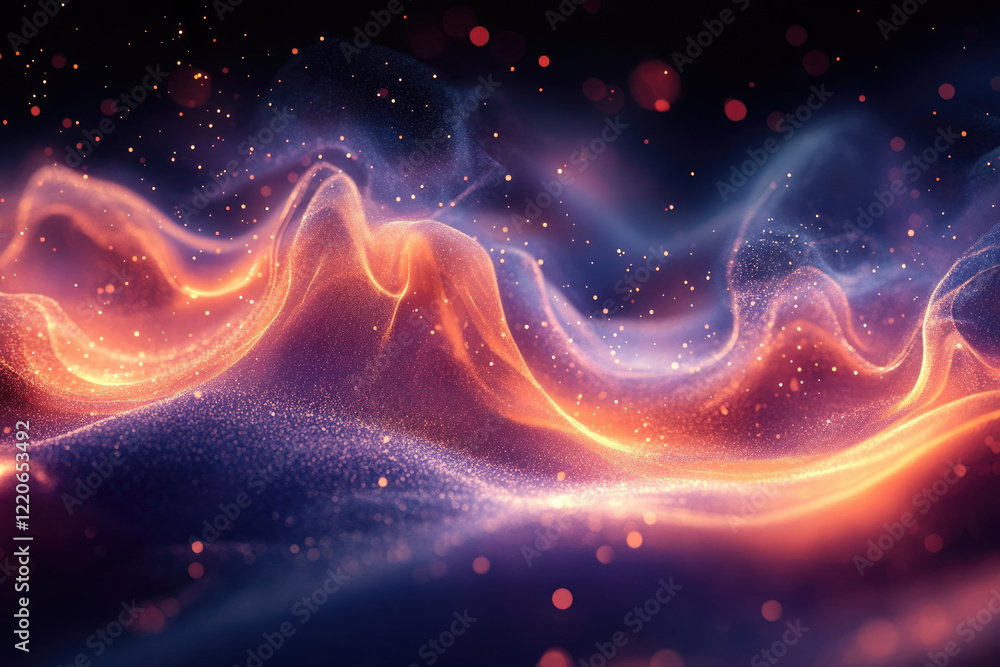 Abstract cosmic landscape with glowing particles and vibrant colors, swirling in a dynamic motion. Abstract cosmic landscape with glowing particles and vibrant colors, swirling in a dynamic motion.