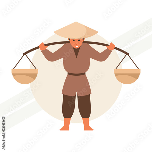 A Chinese man carrying baskets representing culture and tradition