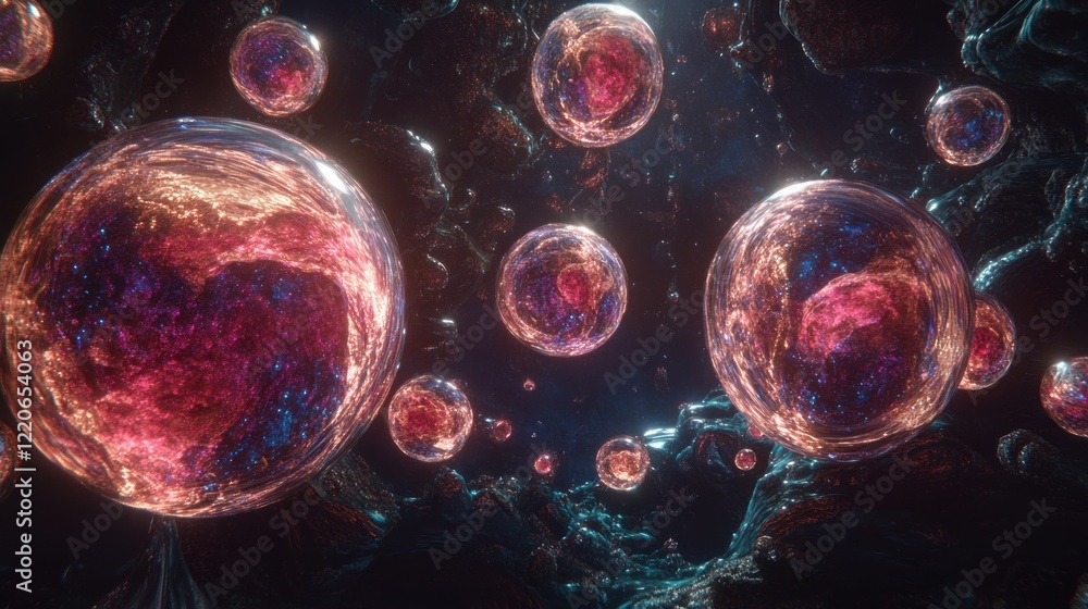 Abstract cosmic spheres, glowing nebula, vibrant colors, dark background. Abstract cosmic spheres, glowing nebula, vibrant colors, dark background.