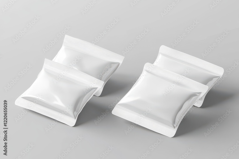 WRealistic white closed paperboard box with sachet mockups. Vector illustration isolated on white background WRealistic white closed paperboard box with sachet mockups. Vector illustration isolated on white background