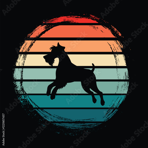 Vintage Sunset Airedale Terrier Silhouette in Retro Vector