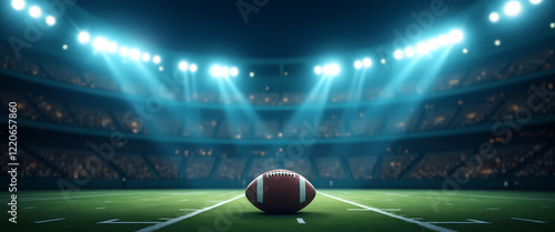 A rugby ball on the field, highlighting the celebration of Super Bowl Sunday, generative ai