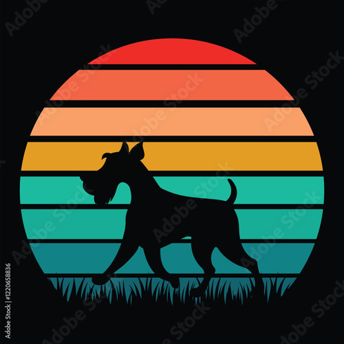 Airedale Terrier Silhouette Set Against Vintage Sunset Backdrop
