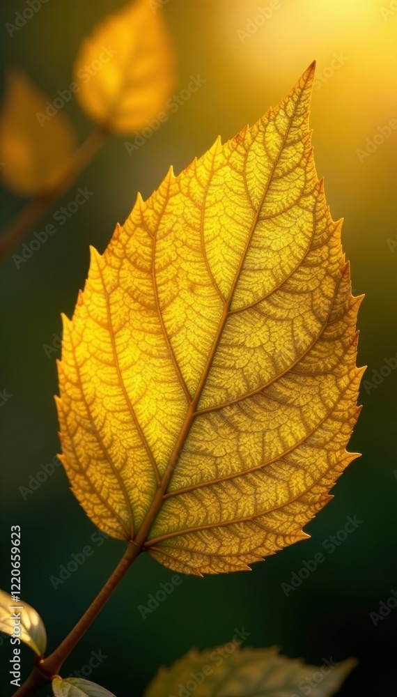 Obraz premium Sunlit yellow gold foil, delicate leaf veins visible; luxurious shine , bright, abstract, shimmer