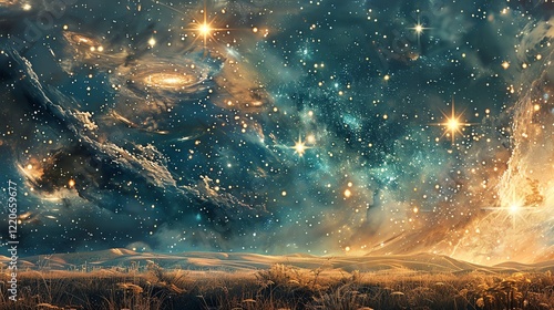 Wallpaper Mural Under a sky full of stars, a vast field of wheat stretches out into the distance. Torontodigital.ca