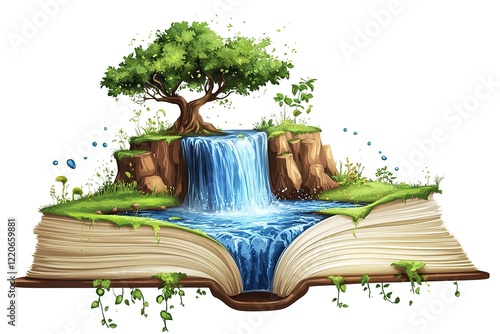 Open Book with Lush Nature Scene, Perfect for Educational Resources