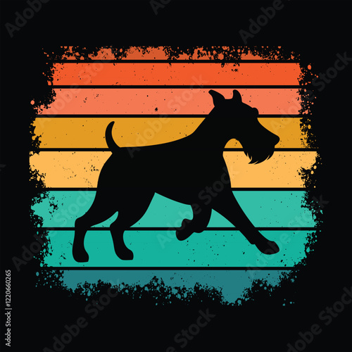 Airedale Terrier Silhouette in Retro Sunset Illustration
