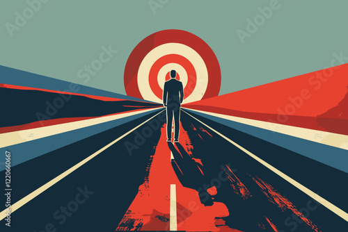 Business target on highway, navigating obstacles to reach success, conceptual illustration