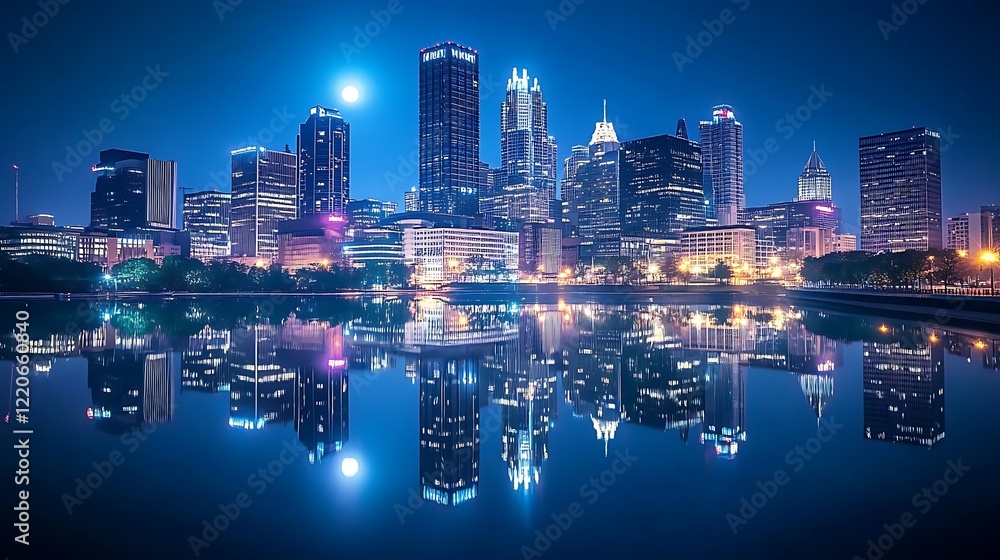 Naklejka premium Mirrored skyscraper commercial spaces.
