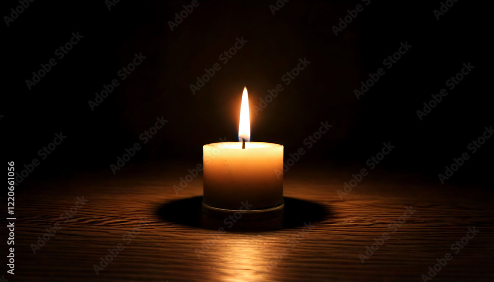 Single lit candle on dark wood table. Warm, inviting glow perfect for meditation, remembrance, or spiritual themes. Ideal for websites, blogs, and social media. Single lit candle on dark wood table. Warm, inviting glow perfect for meditation, remembrance, or spiritual themes. Ideal for websites, blogs, and social media.