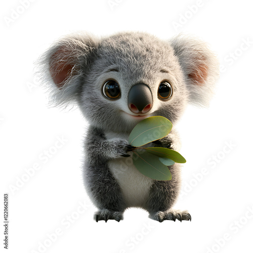 Fluffy 3D Cartoon Baby Koala Isolated on Transparent Background photo