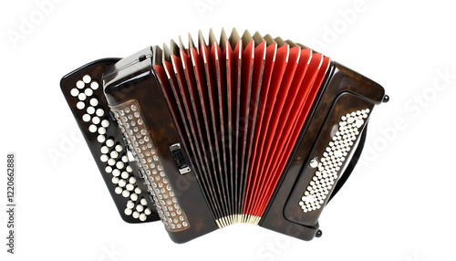 Classic Brown Accordion Musical Instrument Red Bellows