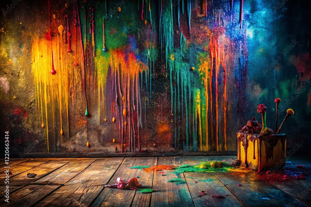 Obraz premium Dark Moody Artistic Paint Splatter Background with Copy Space for Text and Design - Low Light Photography