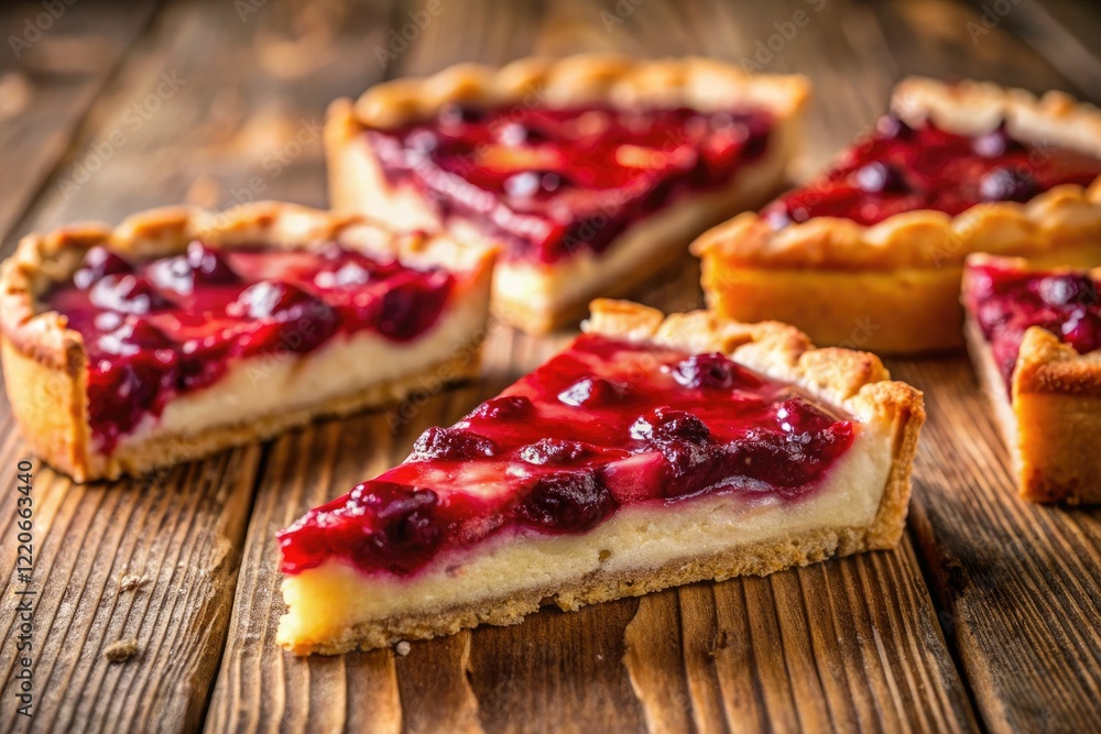 Macro close-up of sweet pie slices, revealing delicious filling and flaky pastry. Macro close-up of sweet pie slices, revealing delicious filling and flaky pastry.