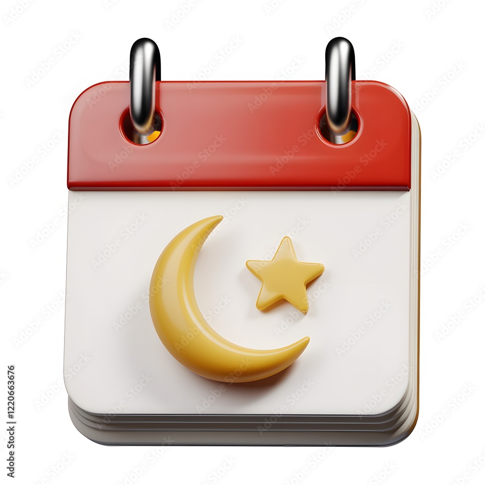 Islamic Calendar Icon with Crescent Moon and Star for Ramadan. Islamic Calendar Icon with Crescent Moon and Star for Ramadan.