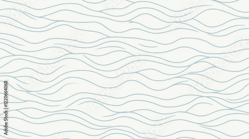 Flowing blue wavy lines create seamless, understated pattern on light background, evoking sense of calm and neutrality