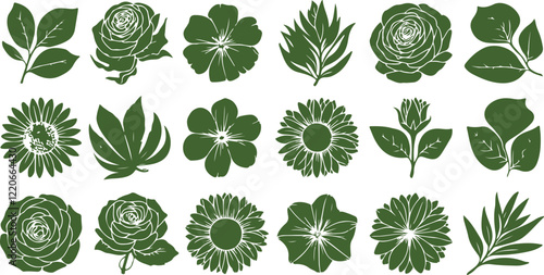 Wallpaper Mural collection of green leaves and silhouette leaves set,Tropical leaves silhouette collection for graphic design, nature, and summer concepts. tropical leaf Vector illustration with monochrome foliage Torontodigital.ca